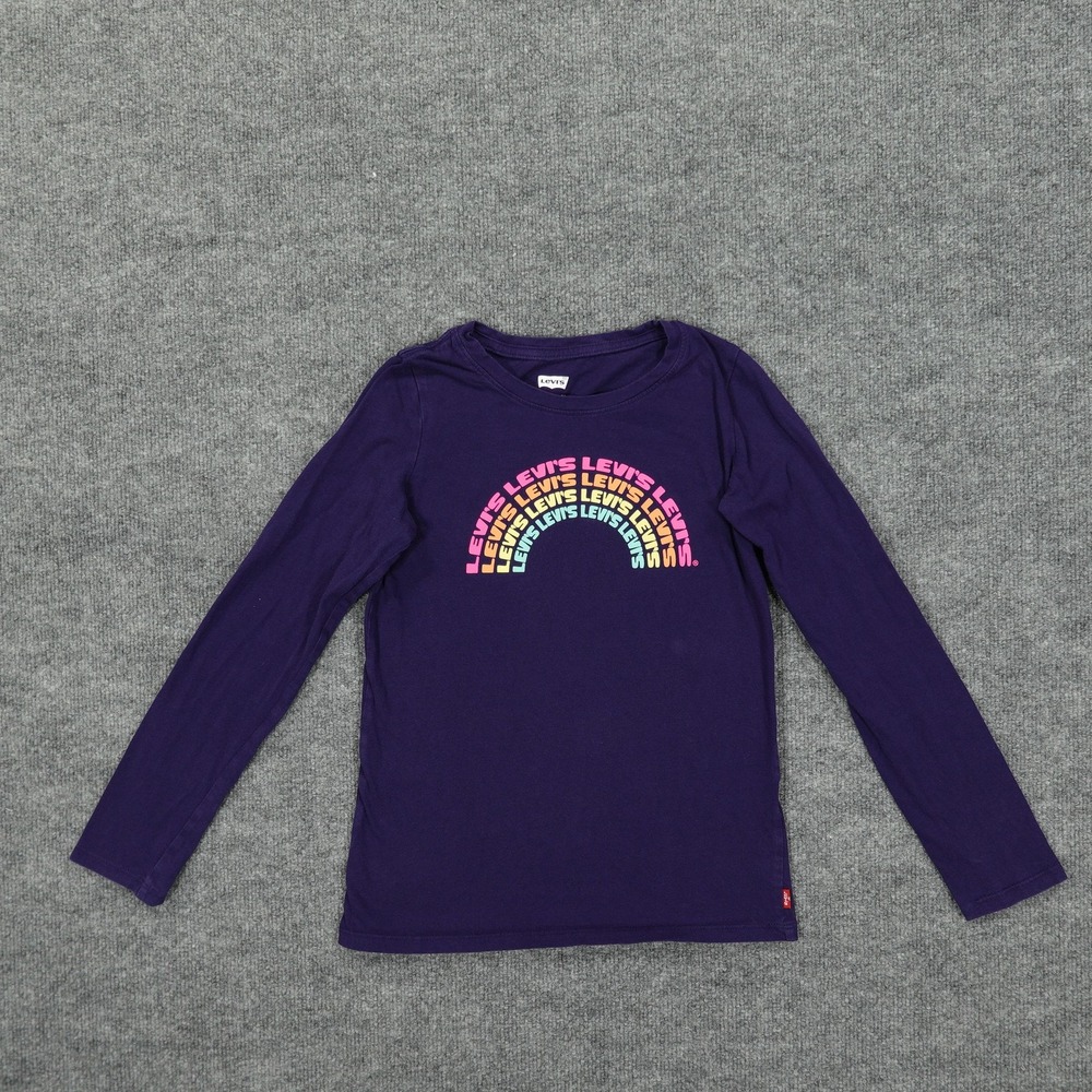 Levis Shirt Youth 10/12 Purple Long Sleeve Rainbow Graphic Crewneck Tee Top